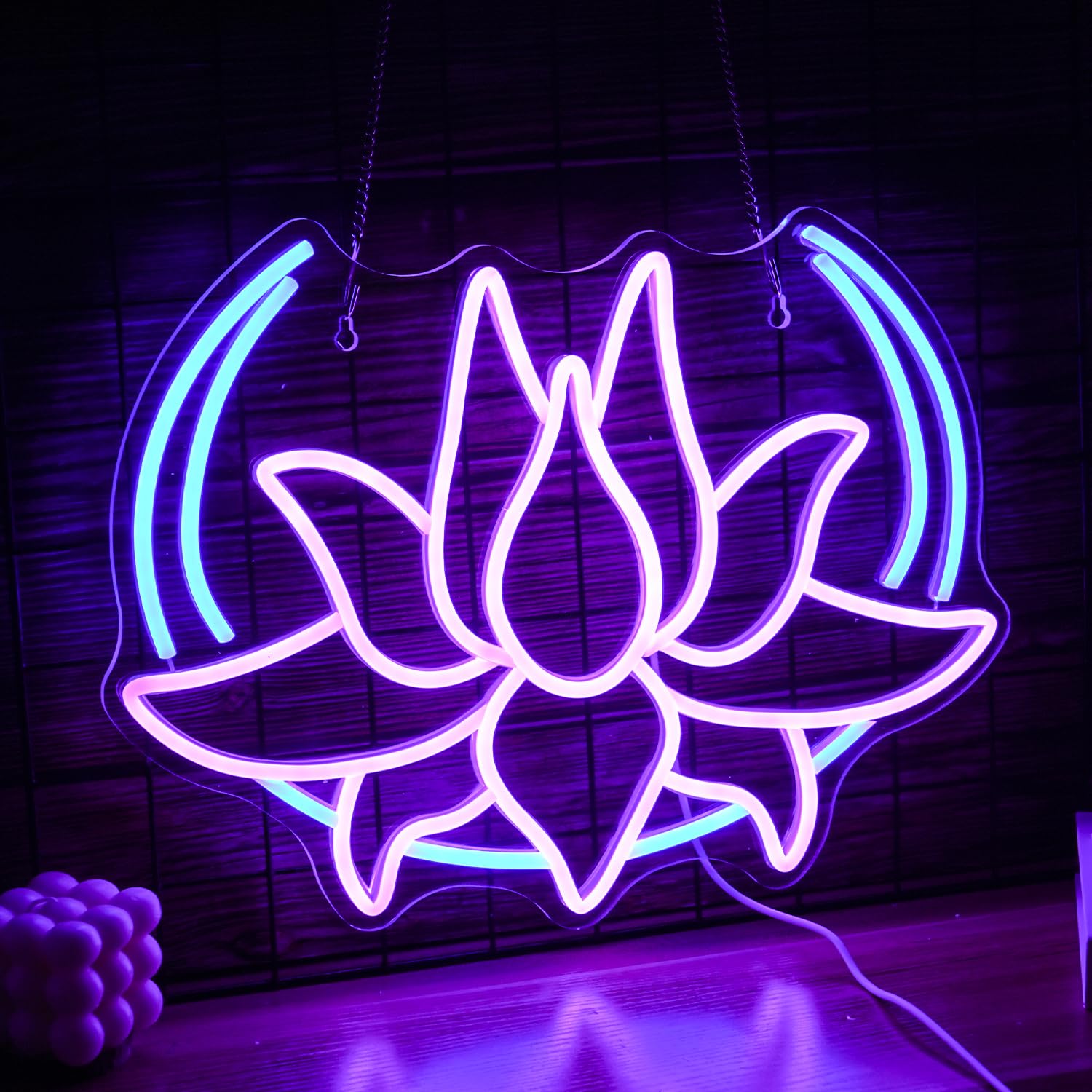 BNEMCEZH Moon Lotus Flower Neon Sign Dimmable Blue Moon Neon Light